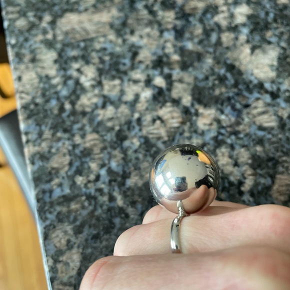 Large Silver Orb Ball Ring/ Adjustable - Picture 4 of 6